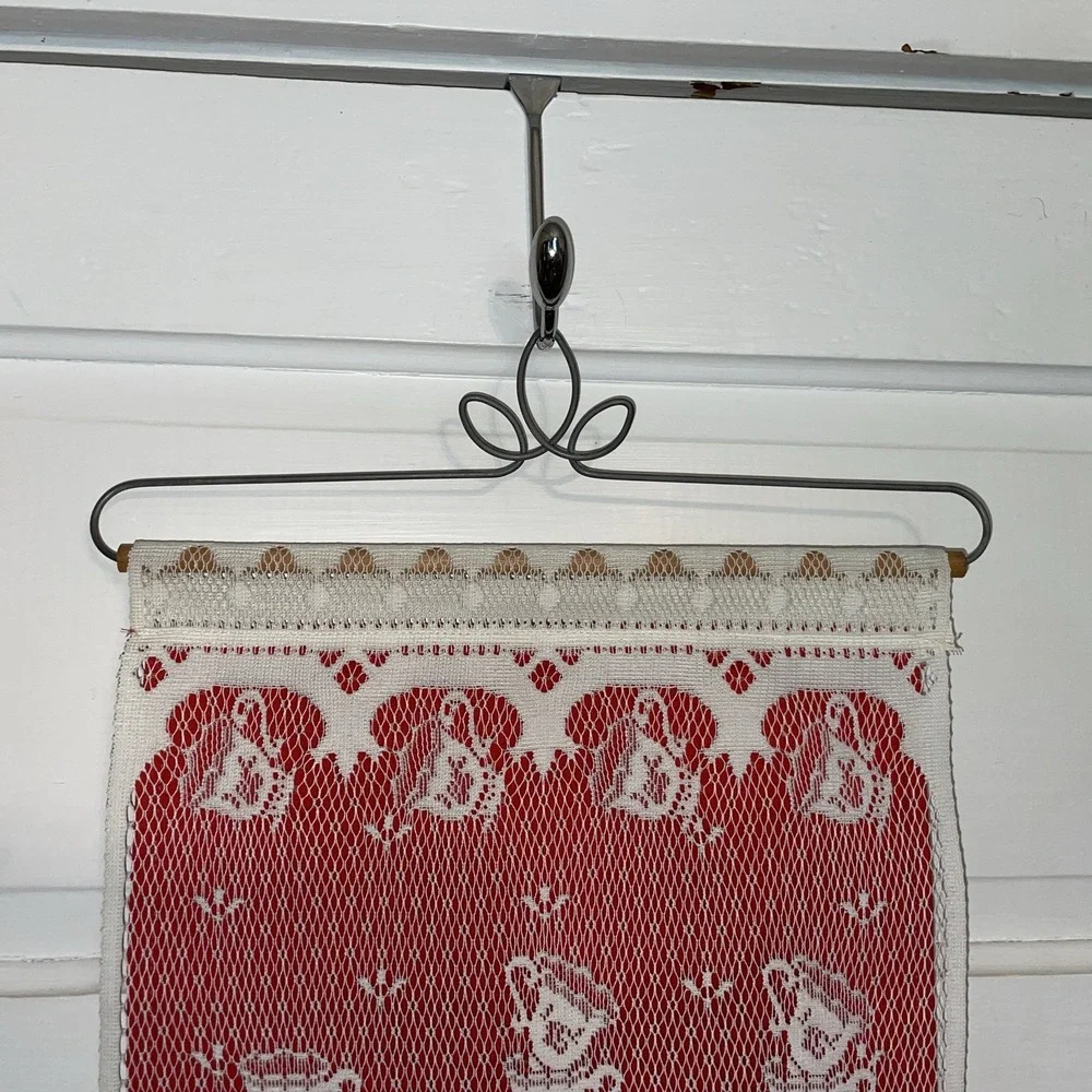 Vintage Lace Tea Time W roses Wall Hanging Metal Hanger,‎ Red Backer